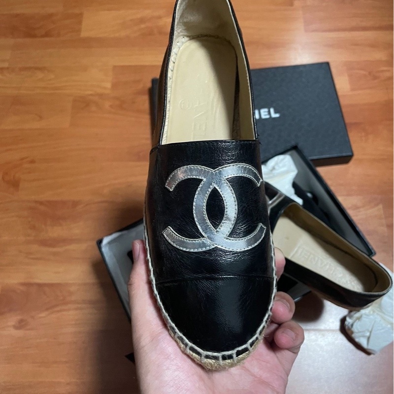 Chanel正品香奈兒漁夫鞋 羊皮材質 平底鞋黑色 36碼-0