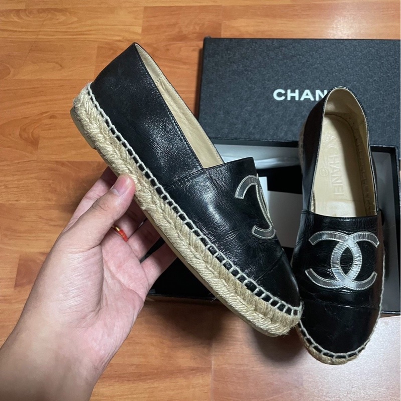 Chanel正品香奈兒漁夫鞋 羊皮材質 平底鞋黑色 36碼-3