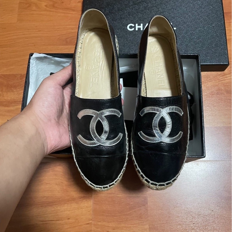 Chanel正品香奈兒漁夫鞋 羊皮材質 平底鞋黑色 36碼-6