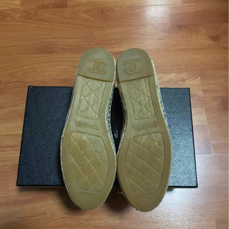 Chanel正品香奈兒漁夫鞋 羊皮材質 平底鞋黑色 36碼-7