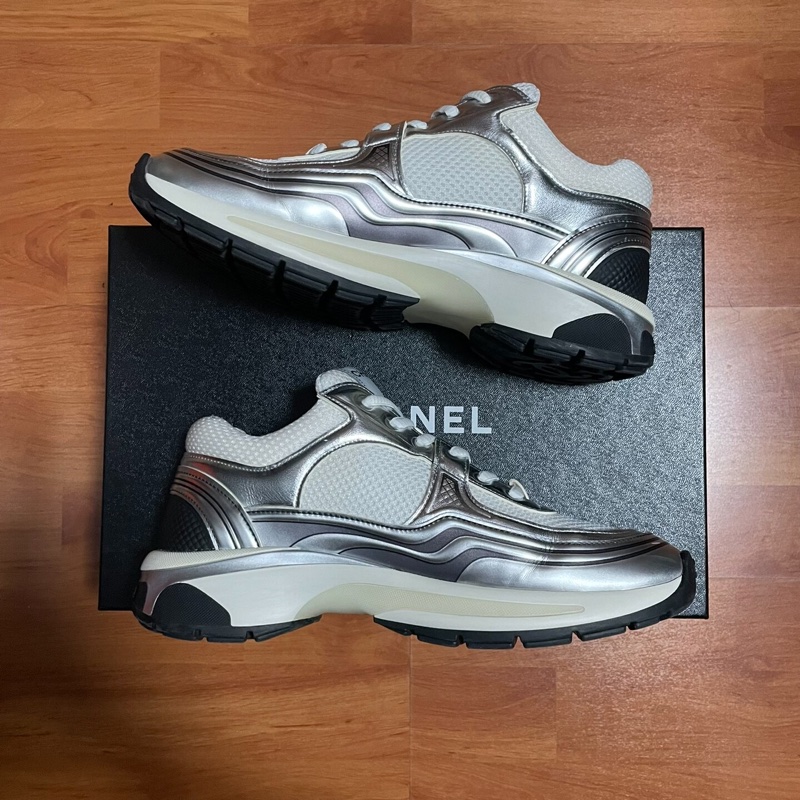 Chanel正品香奈兒銀角大王 白銀色雙C徽標運動休閒鞋37.5碼-1