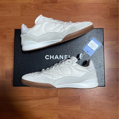 Chanel香奈兒德訓鞋 牛皮低幫休閒鞋 女款 白色 37碼