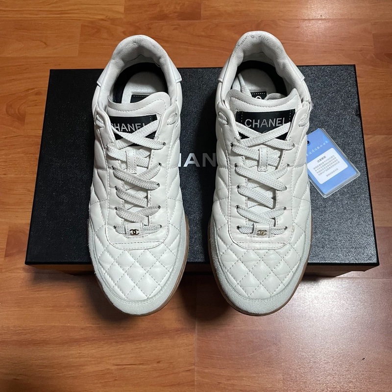 Chanel香奈兒德訓鞋 牛皮低幫休閒鞋 女款 白色 37碼-2