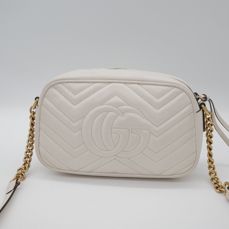 Gucci 古馳 GG Marmont 白色 金鍊 牛皮 斜背包 鍊條包 相機包-4