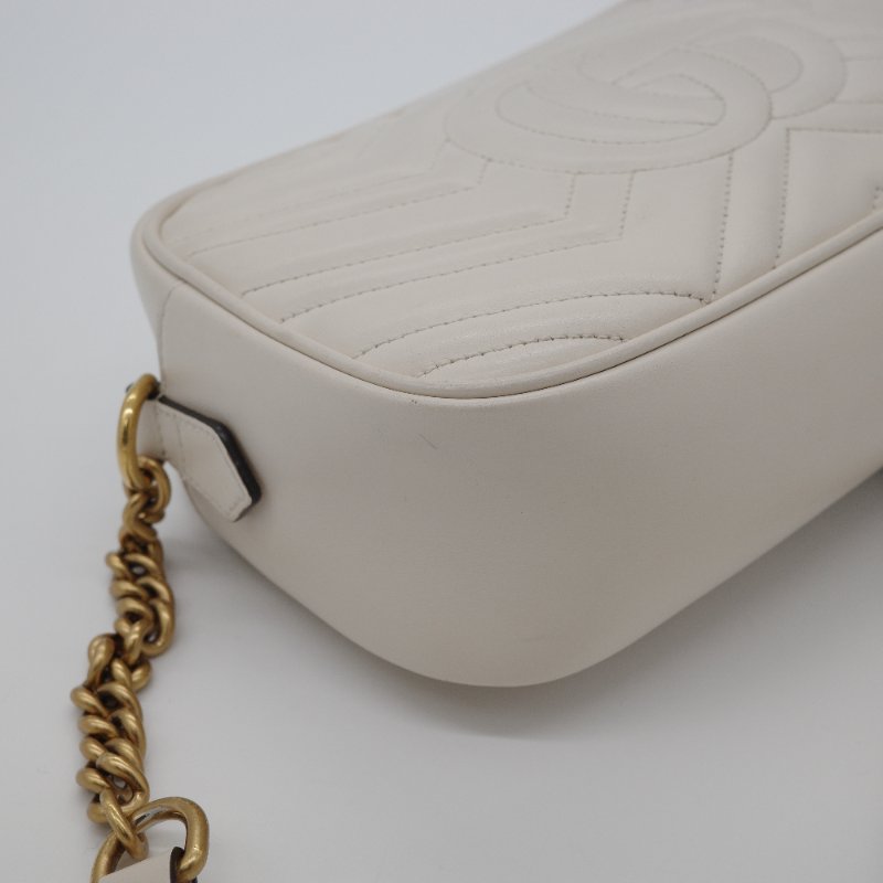 Gucci 古馳 GG Marmont 白色 金鍊 牛皮 斜背包 鍊條包 相機包-8