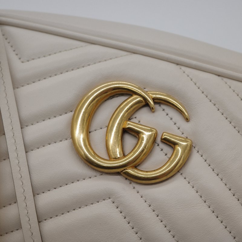 Gucci 古馳 GG Marmont 白色 金鍊 牛皮 斜背包 鍊條包 相機包-10