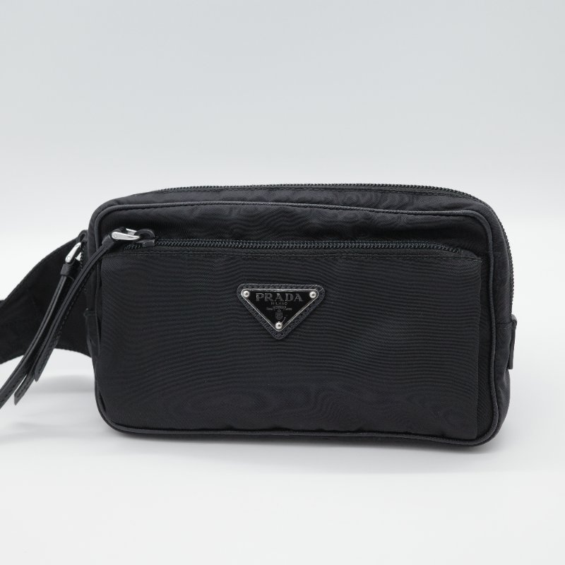 Prada 普拉達 Re-Nylon 黑色 再生尼龍  Saffiano 皮革 三用 肩斜 後背包 胸口包 腰包-0