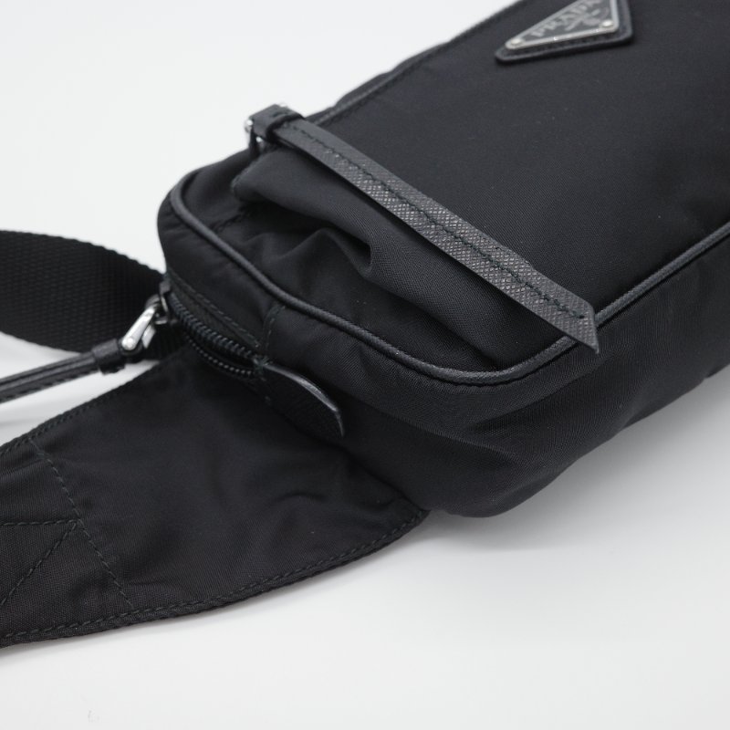 Prada 普拉達 Re-Nylon 黑色 再生尼龍  Saffiano 皮革 三用 肩斜 後背包 胸口包 腰包-7