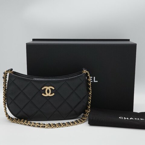 Chanel 香奈兒 Hobo 黑色 荔枝牛皮 月亮包 單肩包 腋下包