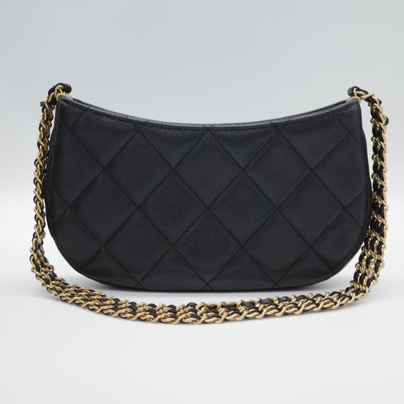 Chanel 香奈兒 Hobo 黑色 荔枝牛皮 月亮包 單肩包 腋下包-2