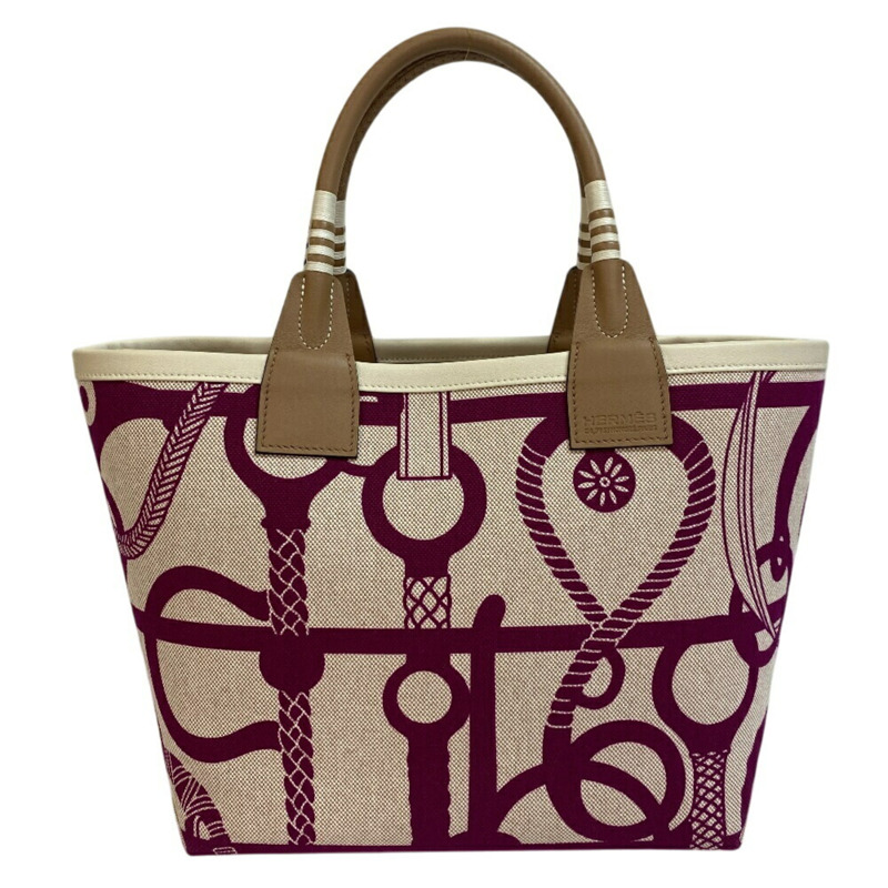 愛馬仕 B 字印記尖頂 25 手提包/托特包/肩包，米色，女士，Z0014848-1