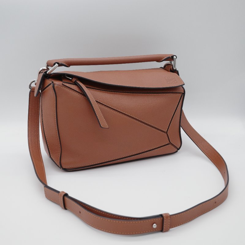 Loewe 羅威 小號 Puzzle 棕褐色 焦糖色 小牛皮 手提包 肩背包-4