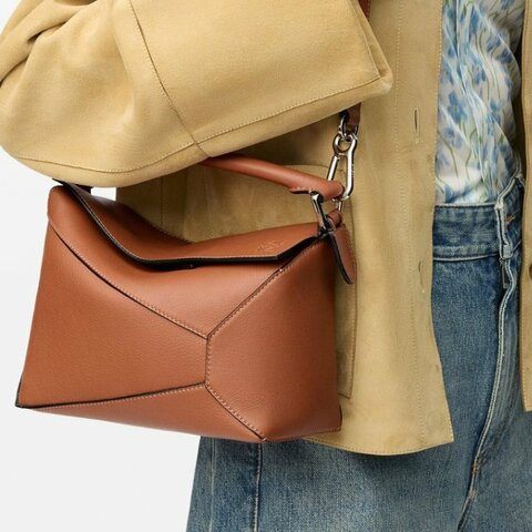Loewe 羅威 小號 Puzzle 棕褐色 焦糖色 小牛皮 手提包 肩背包