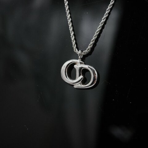 Dior 迪奧 CD 立體經典Logo 銀色 扭繩鏈項鍊