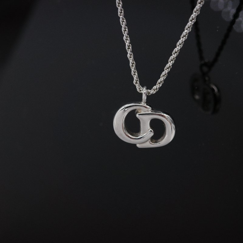 Dior 迪奧 CD 立體經典Logo 銀色 扭繩鏈項鍊-1