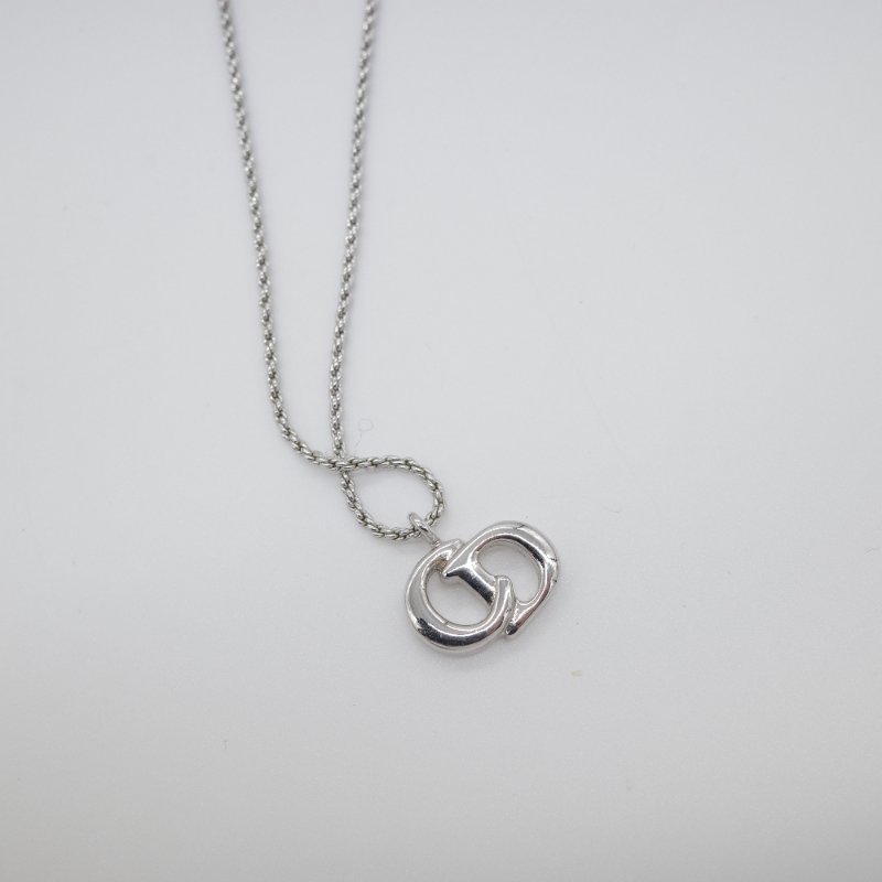 Dior 迪奧 CD 立體經典Logo 銀色 扭繩鏈項鍊-3