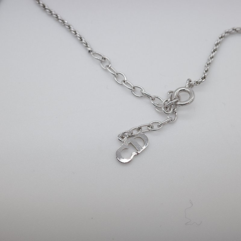 Dior 迪奧 CD 立體經典Logo 銀色 扭繩鏈項鍊-4