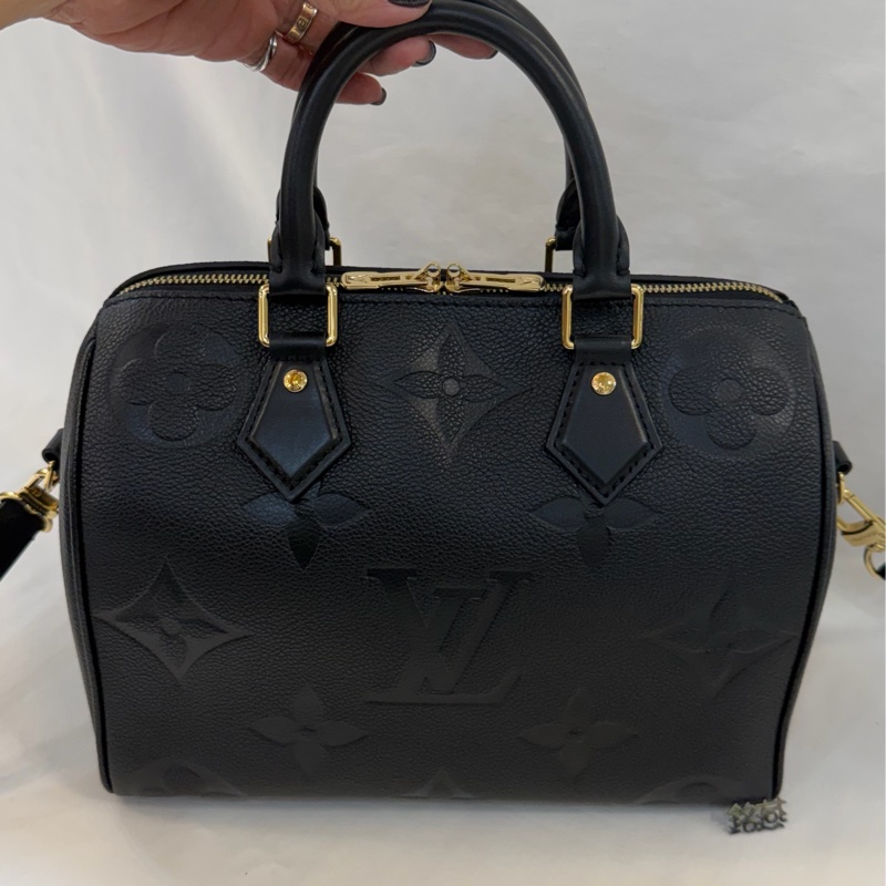 Lv 經典款 M58951 SPEEDY Bondouliere25 黑色 皮革 壓紋波士頓-1