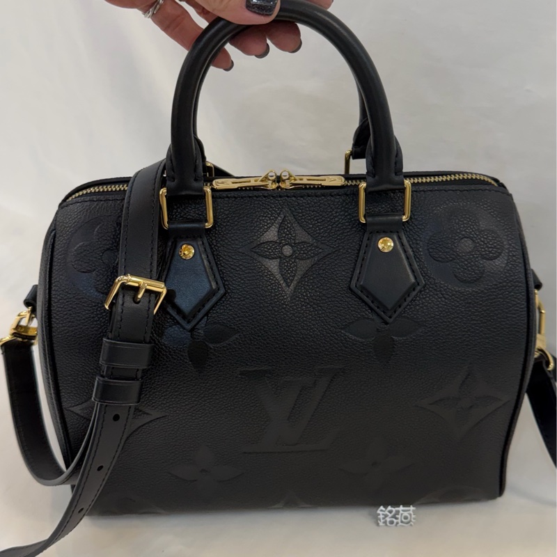 Lv 經典款 M58951 SPEEDY Bondouliere25 黑色 皮革 壓紋波士頓-3