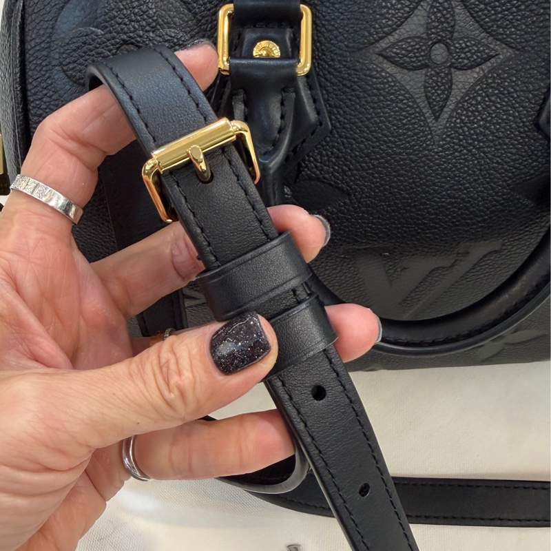 Lv 經典款 M58951 SPEEDY Bondouliere25 黑色 皮革 壓紋波士頓-8