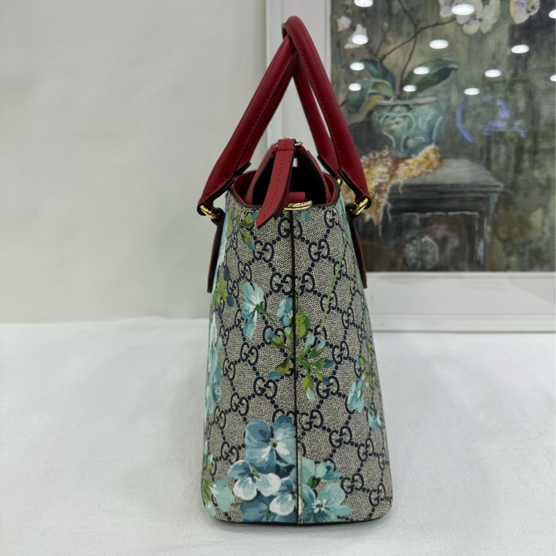 Gucci花卉托特，紅藍拼色，經典老花+天竺葵印花，容量大，手提單肩都可以，肩帶齊全，五金亮 閒置成色-3