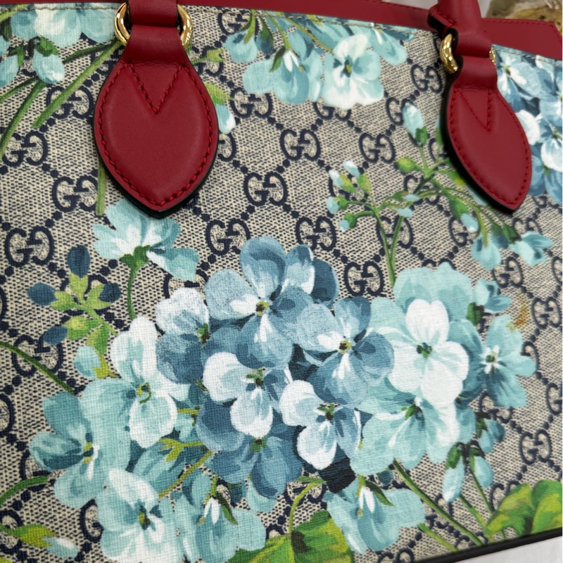 Gucci花卉托特，紅藍拼色，經典老花+天竺葵印花，容量大，手提單肩都可以，肩帶齊全，五金亮 閒置成色-7