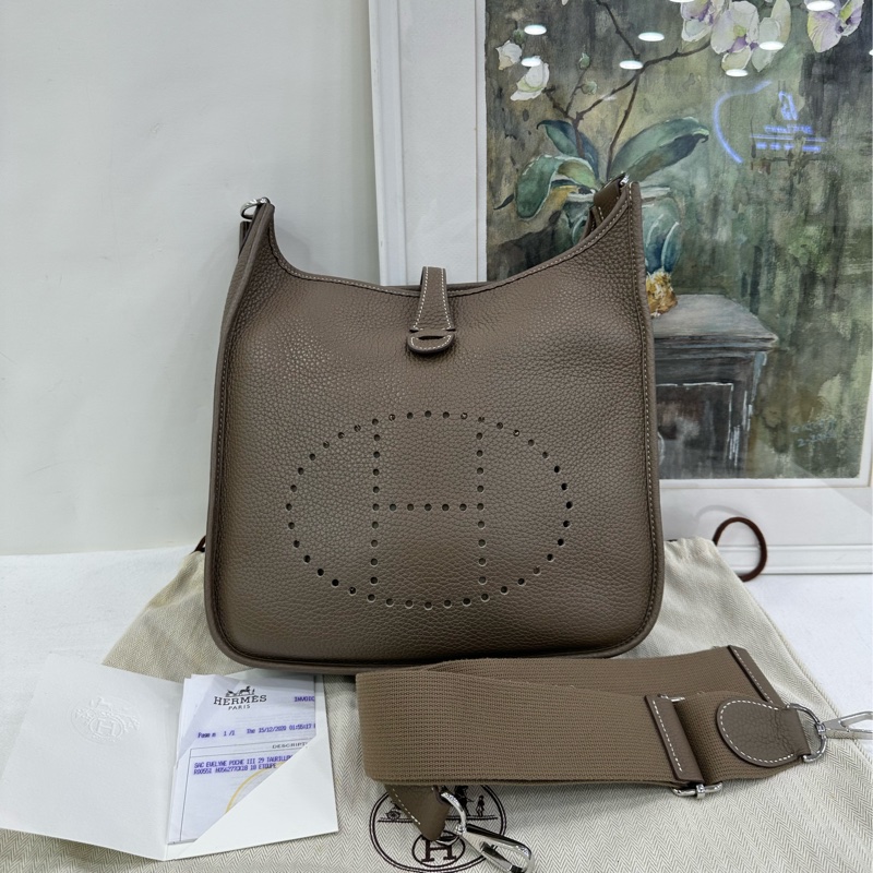 愛馬仕 evelyne 29大象灰銀扣伊芙琳單肩斜背包-0
