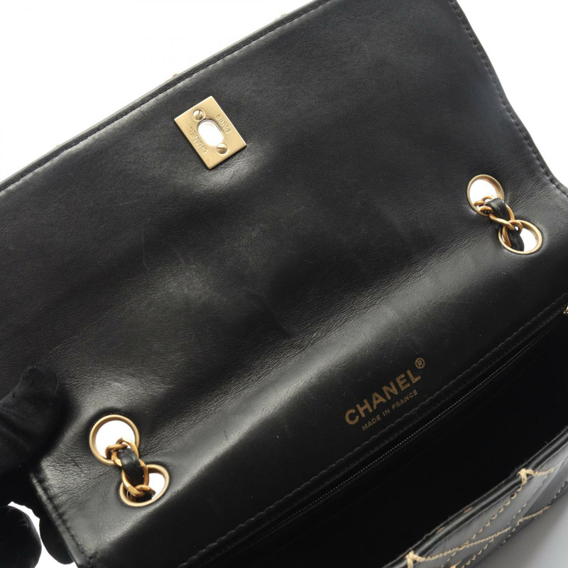 香奈兒 (CHANEL) 野性縫線鏈條單背包 A14687 黑色皮革 二手 女士 金色五金-5