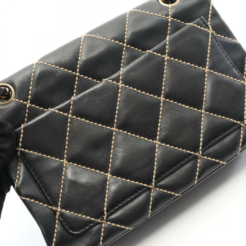 香奈兒 (CHANEL) 野性縫線鏈條單背包 A14687 黑色皮革 二手 女士 金色五金-8