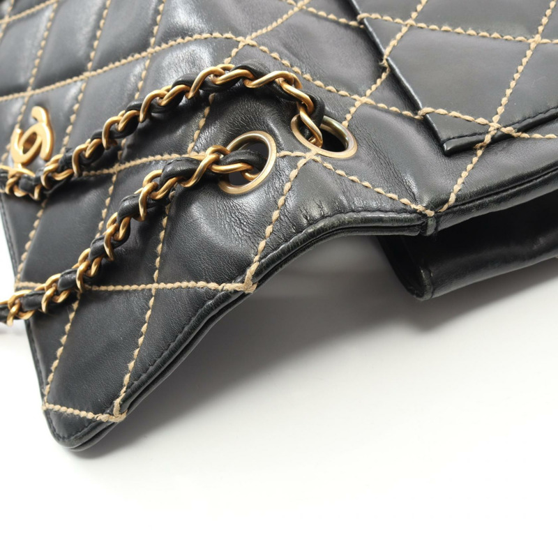 香奈兒 (CHANEL) 野性縫線鏈條單背包 A14687 黑色皮革 二手 女士 金色五金-9