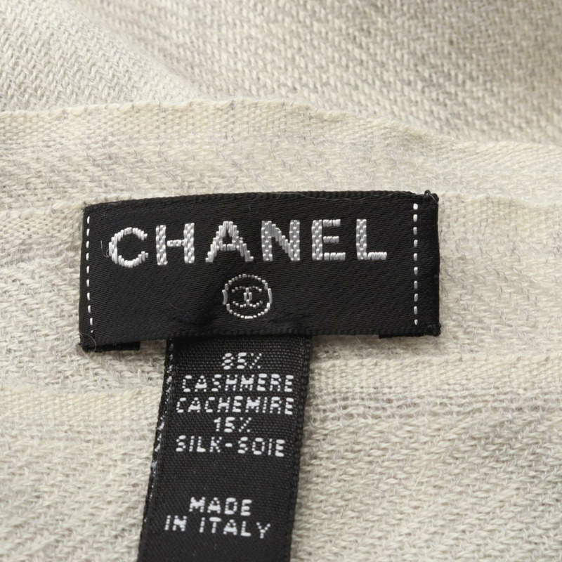 香奈兒 COCO 標誌山茶花圍巾披肩真絲羊絨灰色二手女-1