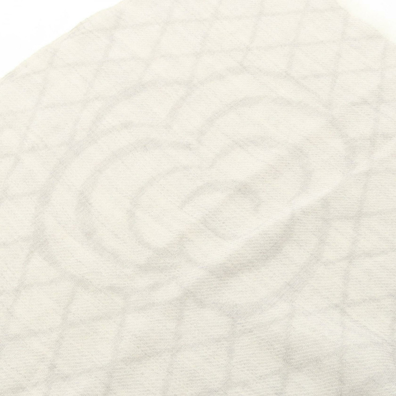 香奈兒 COCO 標誌山茶花圍巾披肩真絲羊絨灰色二手女-5