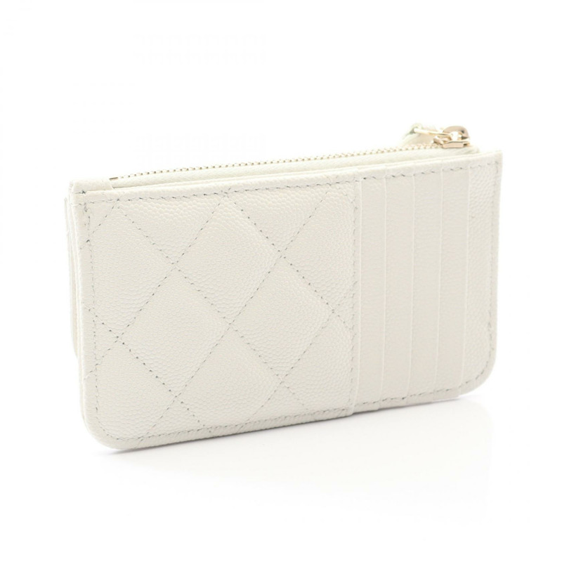 香奈兒 (CHANEL) Matelasse 零錢包 白色粒面小牛皮 二手 女士 金色五金 CC-1