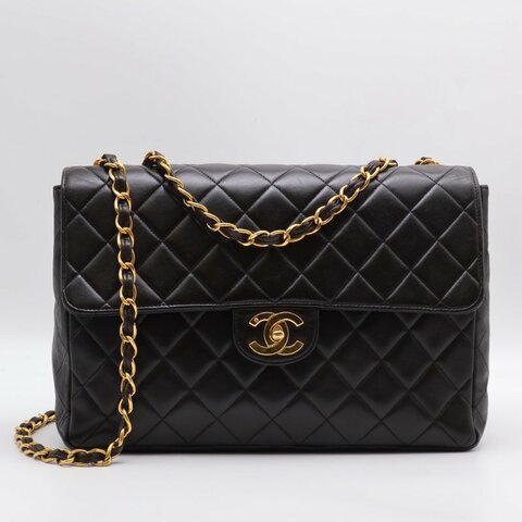 CHANEL 復古口蓋單肩包 - 黑金3開