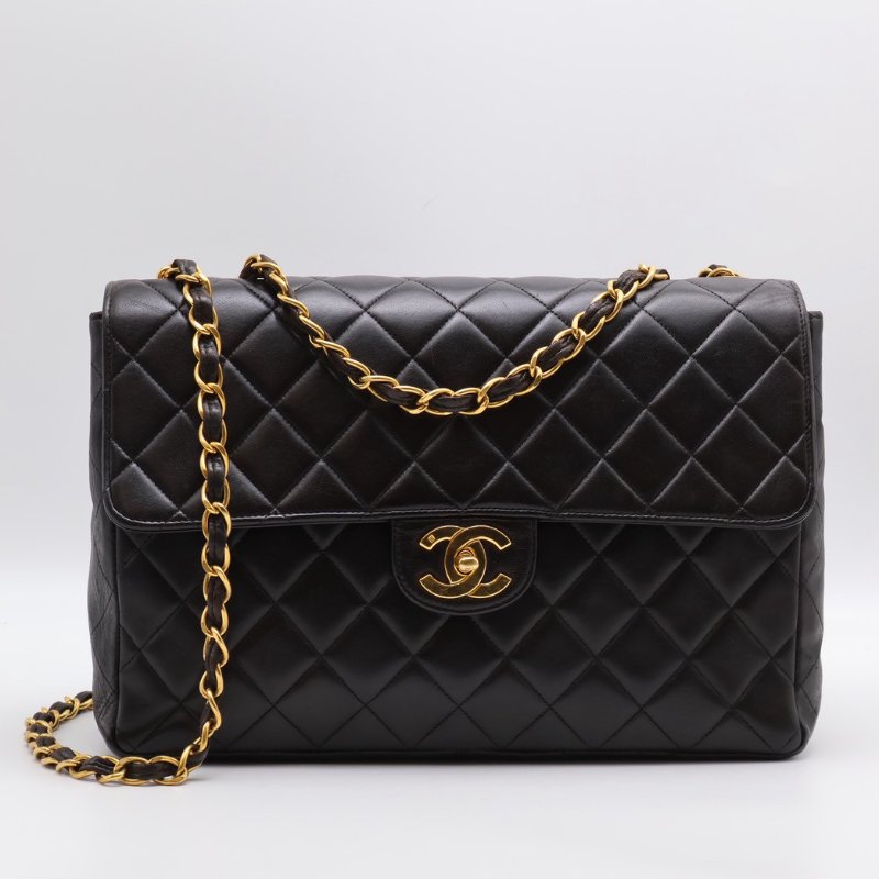 CHANEL 復古口蓋單肩包 - 黑金3開-0