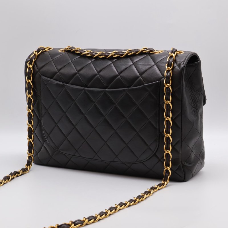 CHANEL 復古口蓋單肩包 - 黑金3開-1