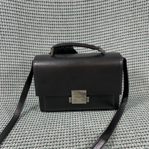 YSL聖羅蘭 黑銀全皮belle chasse郵差包 肩背包 斜背包