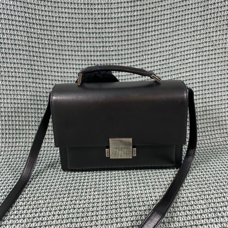 YSL聖羅蘭 黑銀全皮belle chasse郵差包 肩背包 斜背包-0