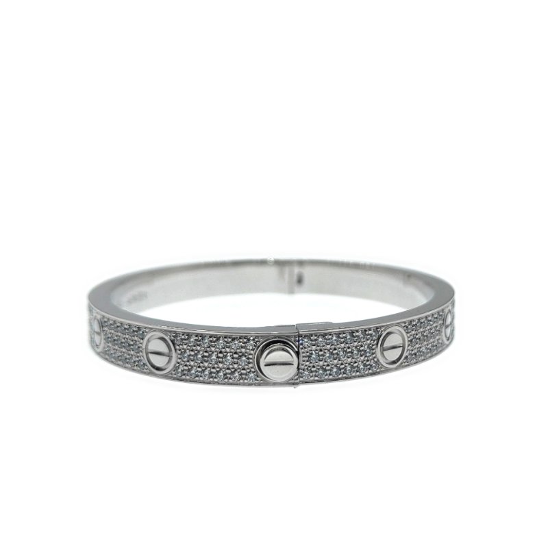 Cartier 卡地亞 love 18K白金 寬版滿天星鑽石手環 Size 17 Bracelet-3