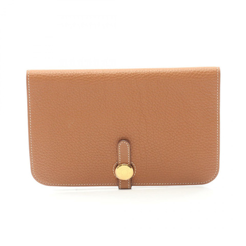 愛馬仕 Dogon GM 雙折皮夾 N Taurillon Clemence 金色二手女士 GHW