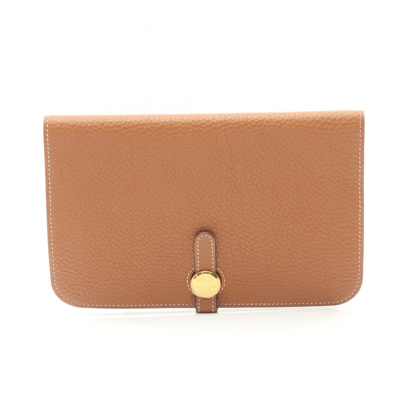 愛馬仕 Dogon GM 雙折皮夾 N Taurillon Clemence 金色二手女士 GHW-0