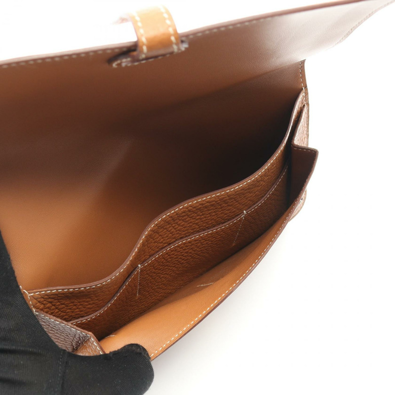 愛馬仕 Dogon GM 雙折皮夾 N Taurillon Clemence 金色二手女士 GHW-2