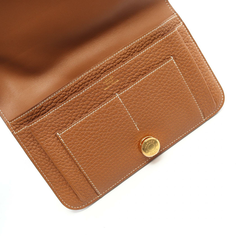 愛馬仕 Dogon GM 雙折皮夾 N Taurillon Clemence 金色二手女士 GHW-10