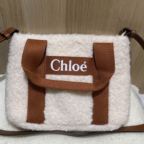Chloe 經典品牌LOGO泰迪絨毛手提/肩背包(焦糖)