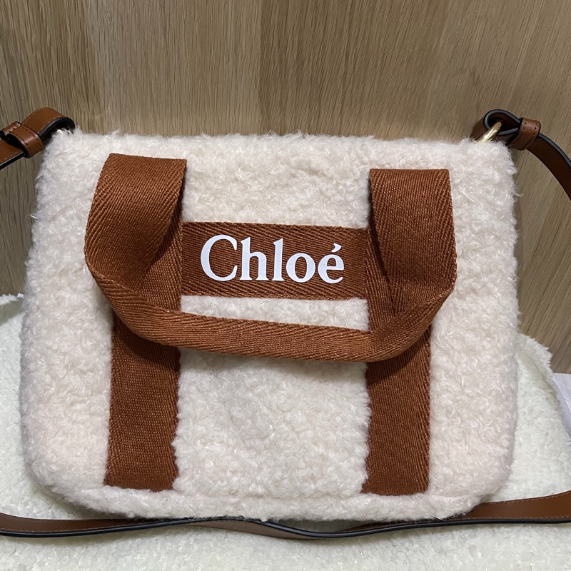 Chloe 經典品牌LOGO泰迪絨毛手提/肩背包(焦糖)-0