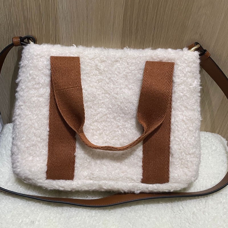 Chloe 經典品牌LOGO泰迪絨毛手提/肩背包(焦糖)-1