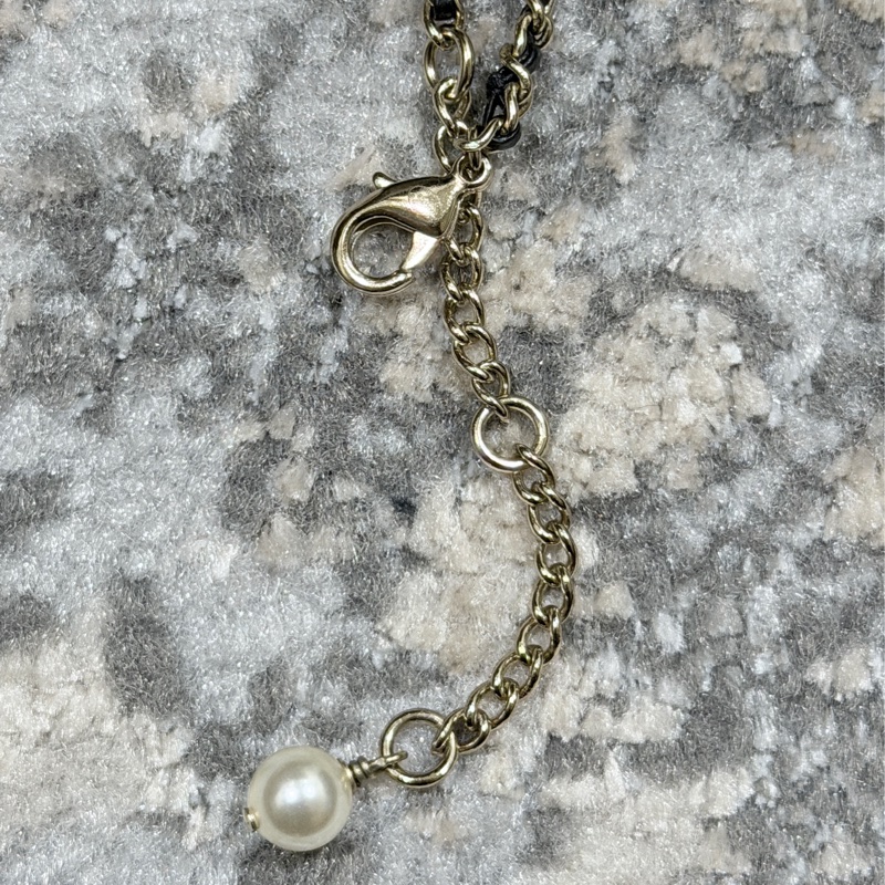 CHANEL經典珍珠黑鑽鑽拼接雙C皮穿鍊項鍊 兩段式調長度 99新-5