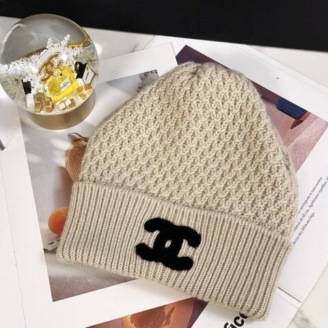 CHANEL 23B針織毛帽 - 米白
