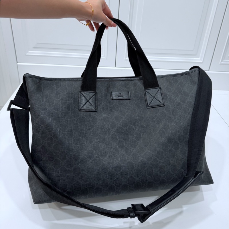 GUCCI pvc GG 壓紋 黑色 托特包 肩背包 斜背包 側背包 登機包 登機袋 購物袋 購物包-0
