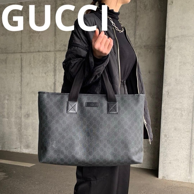 GUCCI pvc GG 壓紋 黑色 托特包 肩背包 斜背包 側背包 登機包 登機袋 購物袋 購物包-4